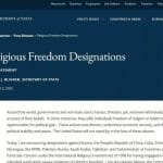 美国将中国、俄罗斯和伊朗列为宗教自由特别关注国